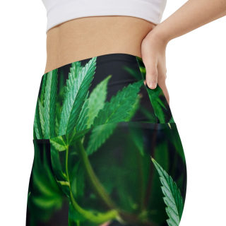 Green Cannabis Leaf Pattern Women's Workout Shorts | All-Over Print 7