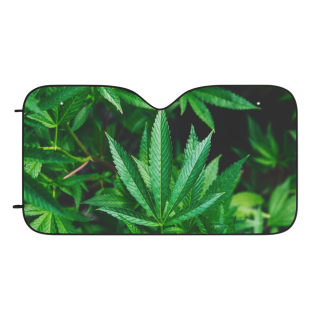 Cannabis Leaf Car Sun Shade | Auto Windshield Sunshade, Green Marijuana Leaves