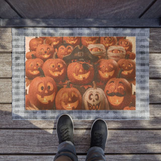 Jack-o'-Lantern Crowd Doormat | Halloween Pumpkin Porch Mat