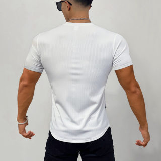 Men's Slim Fit Stretch Gym T-Shirt | Striped Quick-Dry Base Layer 2