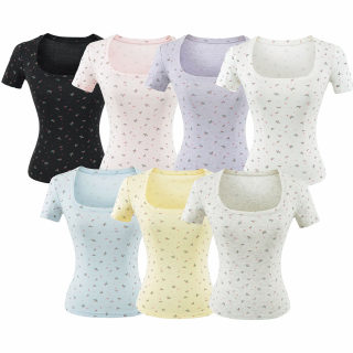 Cloud-Like Floral Print Round Neck T-Shirt | Women's 2