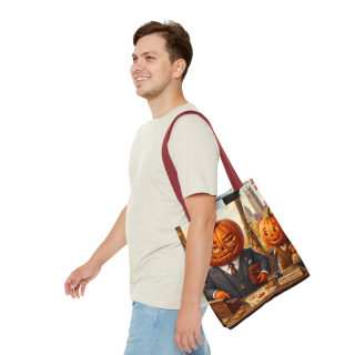 Pumpkin Head Businessmen Tote Bag | Halloween Pumpkin City Illustration 35