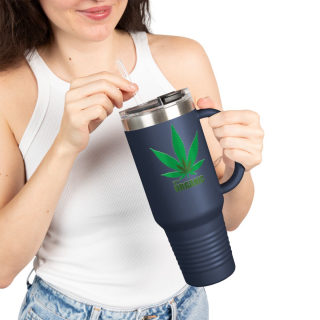 Organic cannabis leaf travel mug, 40oz insulated tumbler 40
