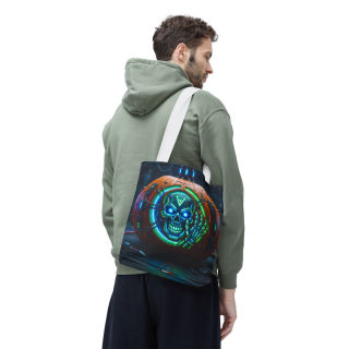 Cyber Pumpkin Skull Tote Bag | Neon Sci-Fi Halloween Tote 82