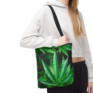 Green Cannabis Leaf Tote Bag | All-Over Print Hemp Plant Design