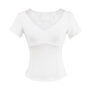 Lace Patchwork V-Neck Short Sleeve T-Shirt 4