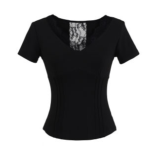 Lace Patchwork V-Neck Short Sleeve T-Shirt 5