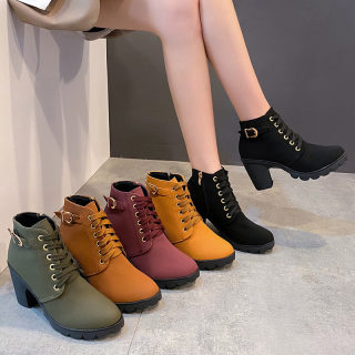 Women's Chunky Heel Buckle Martin Boots | Round Toe 4