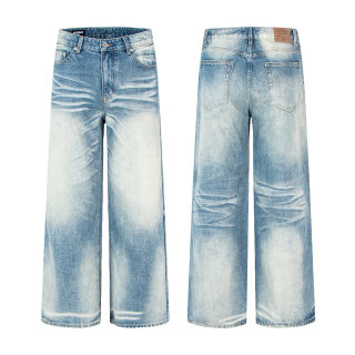 Vintage Distressed Cat-Whisker Wash Straight Leg Jeans | Unisex 4