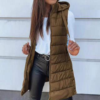 Solid Color Hooded Sleeveless Vest Jacket | Women's Medium Long 5