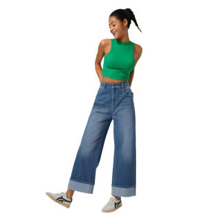 Spring High-Waist Cuffed Straight-Leg Wide Pants 5