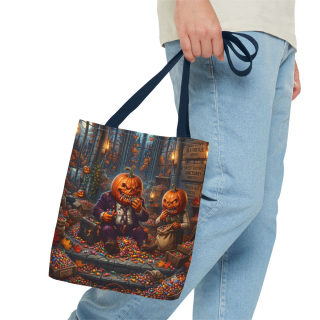Jack-o'-Lantern Candy Haul Tote Bag | Halloween Pumpkin Scene 43