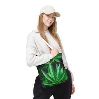 Green Cannabis Leaf Tote Bag | All-Over Print Hemp Plant Design 67