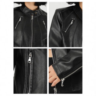 Women's Slim Fit Leather Jacket | Embroidered Detail 4