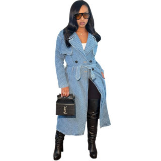 Women's Loose Denim Trench Coat with Belt 6