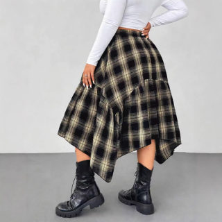 Chic Vintage Plaid Irregular Hem Maxi Skirt | Plus Size 4