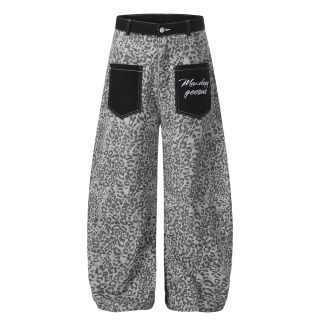 Leopard Print Denim Curved Cargo Pants 6