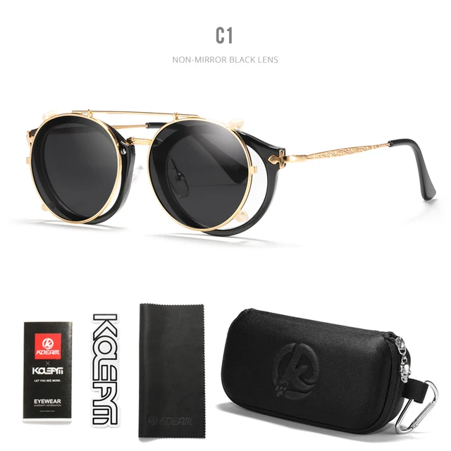 Retro Steampunk Round Clip-On Sunglasses, with Case 3