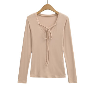 Deep V-Neck Tied Long Sleeve T-Shirt 4