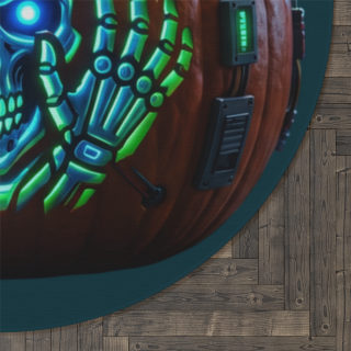 Cyberpunk Pumpkin Skull Round Rug | Halloween Neon Skull Floor Mat 5