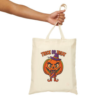 Jack-o'-Lantern Witch Pumpkin Tote Bag | Halloween Trick or Treat Canvas Tote 16