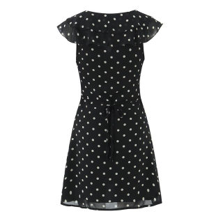 V-Neck Flutter Sleeve Wave Dot Ruffle Waist-Cinched Dress 4