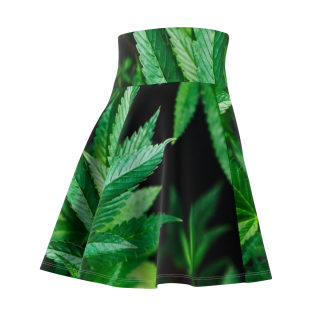 Cannabis Leaf Pattern Skater Skirt | Green Botanical Print 5