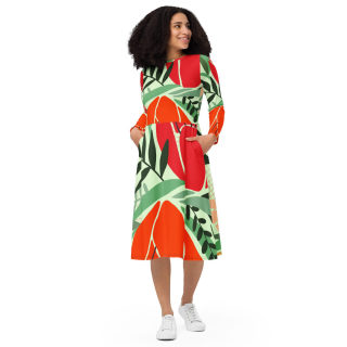 All-Over Print Long Sleeve Midi Dress 3