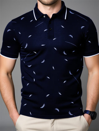 Men's Feather Print Lapel Polo Shirt | Large Size Trend 6