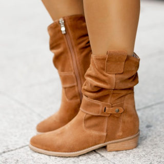 Low Heel Square Heel Suede Pleated Ankle Boots 2
