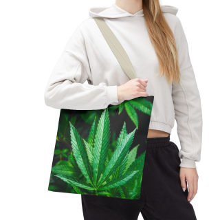 Green Cannabis Leaf Tote Bag | All-Over Print Hemp Plant Design 100