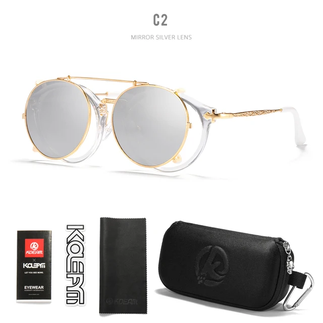 Retro Steampunk Round Clip-On Sunglasses, with Case 4