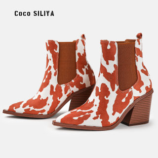 Women's Patterned Ankle Boots | Thick Heel Pointed Toe Martin Boots 5