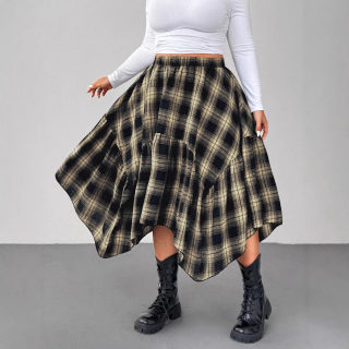 Chic Vintage Plaid Irregular Hem Maxi Skirt | Plus Size