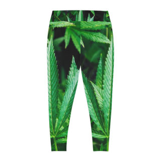 Green Cannabis Leaf Leggings, Plus Size | All-Over Print 2