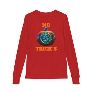 Skull Pumpkin 'No Tricks' Long Sleeve Kids Tee 22