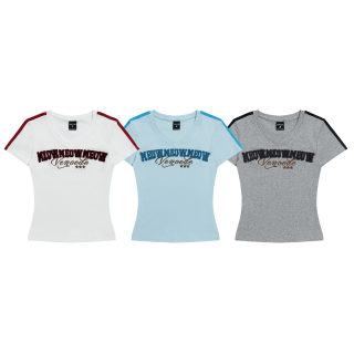 Embroidered Letter V-Neck T-Shirt for Women 4