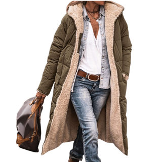 Casual Color-Block Hooded Cotton Coat, Reversible