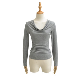 Swing Collar Pleated Slim Fit Long Sleeve Top 2