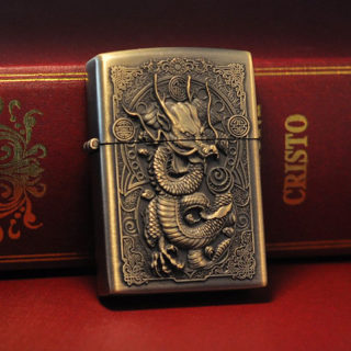 Retro Windproof Kerosene Lighter, Bronze Relief 5
