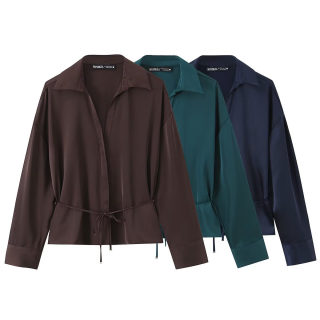 Satin Shirt with Thin Waist Belt | Women's