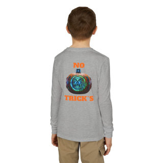 Skull Pumpkin 'No Tricks' Long Sleeve Kids Tee 40