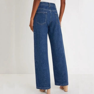 Retro-Style Wide-Leg Floor-Length Denim Pants 4