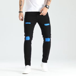 Ripped Skinny Men's Jeans with Patches | Elastic Trendy Denim Pants