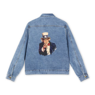 Uncle Sam Pointing Men's Denim Jacket | Patriotic Vintage USA Back Patch 3
