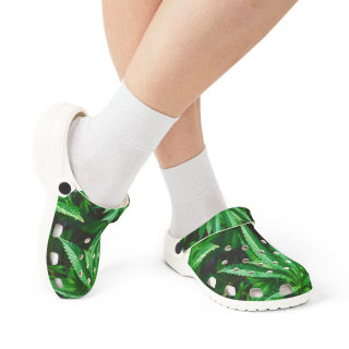 Green tropical leaf print clog shoes 18