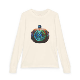 Skull Pumpkin 'No Tricks' Long Sleeve Kids Tee 4