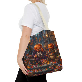 Jack-o'-Lantern Candy Haul Tote Bag | Halloween Pumpkin Scene 56