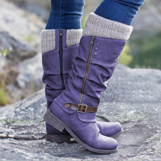 Thick Heel Side Zipper Knit Boots | Women's