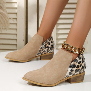 Women's Leopard Print Pointed-Toe Boots with Thick Heel and Back Zipper 4